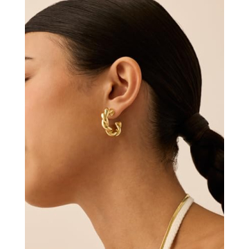 PAVOI 14K Gold Twisted Puffed Rope Hoop Earrings