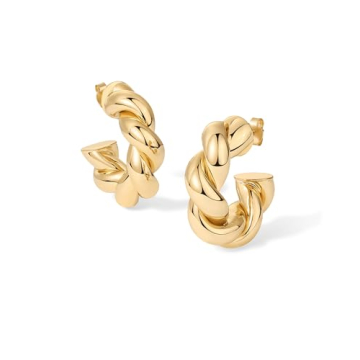 PAVOI 14K Gold Twisted Puffed Rope Hoop Earrings