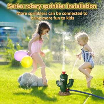 2 in 1 Outdoor Water Sprinklers with 4 T Ball Set for Toddlers Kids,Summer Outside Play Equipment Lawn Yard Tee Ball Game for Boys Girls,Hose Connector Included
