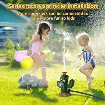 2 in 1 Outdoor Water Sprinklers with 4 T Ball Set for Toddlers Kids,Summer Outside Play Equipment Lawn Yard Tee Ball Game for Boys Girls,Hose Connector Included