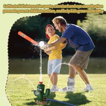 2 in 1 Outdoor Water Sprinklers with 4 T Ball Set for Toddlers Kids,Summer Outside Play Equipment Lawn Yard Tee Ball Game for Boys Girls,Hose Connector Included