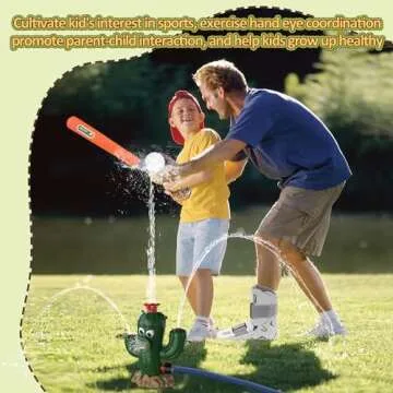 2 in 1 Outdoor Water Sprinklers with 4 T Ball Set for Toddlers Kids,Summer Outside Play Equipment Lawn Yard Tee Ball Game for Boys Girls,Hose Connector Included
