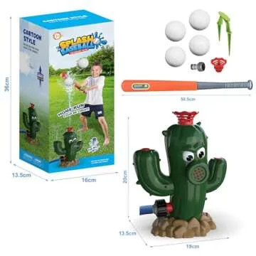 2 in 1 Outdoor Water Sprinklers with 4 T Ball Set for Toddlers Kids,Summer Outside Play Equipment Lawn Yard Tee Ball Game for Boys Girls,Hose Connector Included