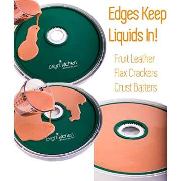 4 Fruit Leather Silicone Dehydrator Sheets with EDGES - NON-Toxic Compatible With Presto Round Dehydrators Lip Mold Hold Batter Liquid Fruit Roll Up Circle ReUsable Flexible No Stick