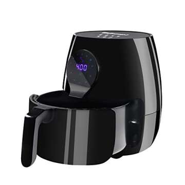 Elite Gourmet EAF5317D Digital 5.3Qt Hot Air Fryer 7 Menu Functions 1350W Oil-Less Healthy Cooker, T...
