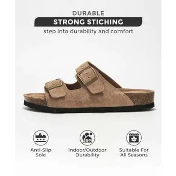 Project Cloud 100% Genuine Leather Flat Sandals Women Comfortable Beach Essentials Womens Sandals Memory Foam Vacation Essentials Comfy Women's Sandals Slides for Women Footwear (Venita, Chestnut, 7)