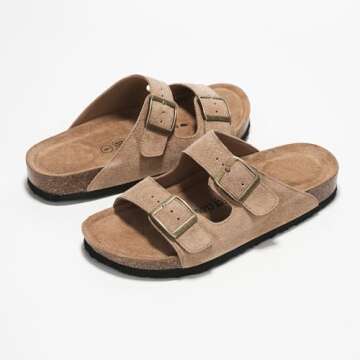 Project Cloud 100% Genuine Leather Flat Sandals Women Comfortable Beach Essentials Womens Sandals Memory Foam Vacation Essentials Comfy Women's Sandals Slides for Women Footwear (Venita, Chestnut, 7)