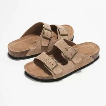 Project Cloud 100% Genuine Leather Flat Sandals Women Comfortable Beach Essentials Womens Sandals Memory Foam Vacation Essentials Comfy Women's Sandals Slides for Women Footwear (Venita, Chestnut, 7)