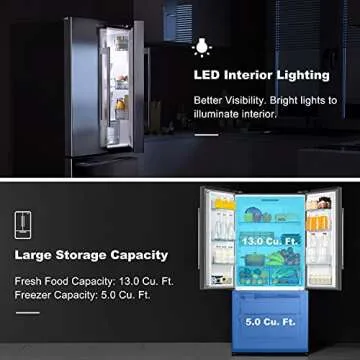 Galanz GLR18FS5S16 French Door Refrigerator with Installed Ice Maker and Bottom Freezer Adjustable Electrical Thermostat Control, Frost Free, Energy Star Certified, Stainless Steel, 18 Cu Ft