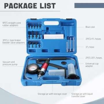 DASBET 21PCS Hand Held Vacuum Pressure Pump Tester Set 2 in 1 Brake Bleeder Kit Brake Clutch Fluid B...