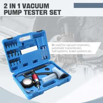 DASBET 21PCS Hand Held Vacuum Pressure Pump Tester Set 2 in 1 Brake Bleeder Kit Brake Clutch Fluid Bleeder Tool Kit for Automotive with Gauge Adapters Brake System Bleeding Tools (Blue)