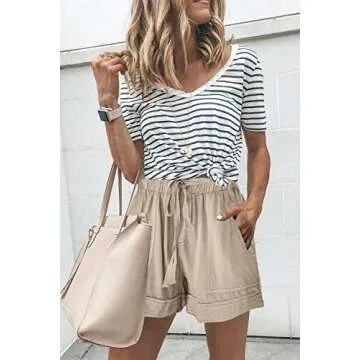Acelitt Women Casual Fashion Summer 2024 Shorts Comfy Drawstring Elastic Waist Vacation Beach Linen Shorts Resort Wear Cruise Outfits Khaki Large