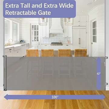 KISKIZ 42 Inch Tall X 100 Wide Retractable Baby Gates Extra Dog Gate Tall for Dogs Indoor Tall Pet L...