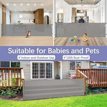 KISKIZ 42 Inch Tall X 100 Wide Retractable Baby Gates Extra Dog Gate Tall for Dogs Indoor Tall Pet Long Large Openings Outdoor Tall Deck Gate, Gray TB-456416