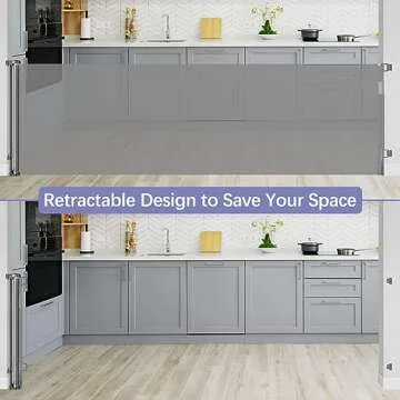 KISKIZ 42 Inch Tall X 100 Wide Retractable Baby Gates Extra Dog Gate Tall for Dogs Indoor Tall Pet Long Large Openings Outdoor Tall Deck Gate, Gray TB-456416