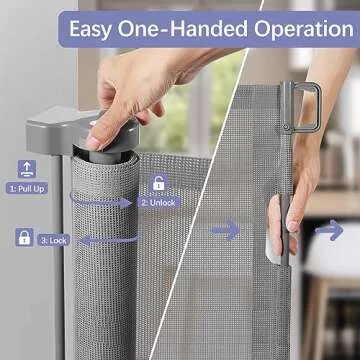 KISKIZ 42 Inch Tall X 100 Wide Retractable Baby Gates Extra Dog Gate Tall for Dogs Indoor Tall Pet Long Large Openings Outdoor Tall Deck Gate, Gray TB-456416