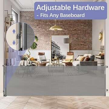 KISKIZ 42 Inch Tall X 100 Wide Retractable Baby Gates Extra Dog Gate Tall for Dogs Indoor Tall Pet Long Large Openings Outdoor Tall Deck Gate, Gray TB-456416