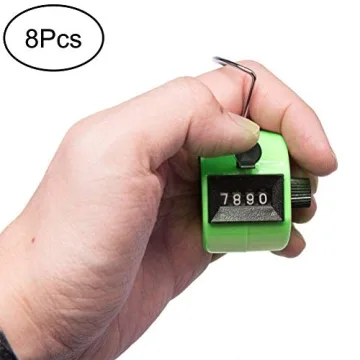 Tebery 8 Pack Handheld Tally Counter 4 Digit Mechanical Palm Clicker Counter, Assorted Color Number Counter/Pitchers Scores Counter/Crochet for Coaching, Knitting, People, Lap, Fishing, Golf