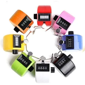 Tebery 8 Pack Handheld Tally Counter 4 Digit Mechanical Palm Clicker Counter, Assorted Color Number Counter/Pitchers Scores Counter/Crochet for Coaching, Knitting, People, Lap, Fishing, Golf