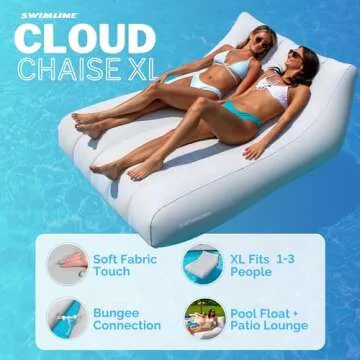 SWIMLINE Original Cloud Chaise XL Pool Lake Float Lounger Raft for Adults & Kids | Comfortable Fabric Foam Texture for Floating & Backyard Lounging | Connect Multi Floats with Bungees