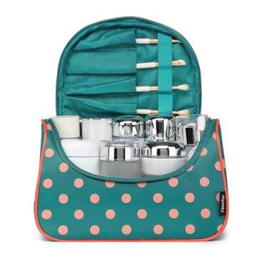 Yeiotsy Cute Travel Makeup Bag, Cute Polka Dots Toiletry Bag with Handle for Girls Cosmetic Organize...