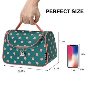 Yeiotsy Cute Travel Makeup Bag, Cute Polka Dots Toiletry Bag with Handle for Girls Cosmetic Organizer for Women (Lake Blue)
