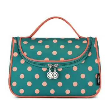 Yeiotsy Cute Travel Makeup Bag, Cute Polka Dots Toiletry Bag with Handle for Girls Cosmetic Organizer for Women (Lake Blue)