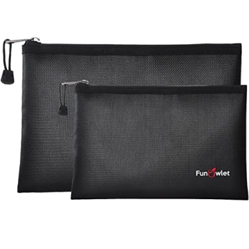Fireproof Safe Money Document Bags - 2 Pack 13.4" x 9.8" and 10.6" x 6.7" Waterproof Zipper Bag, Fir...