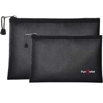 Fireproof Safe Money Document Bags - 2 Pack 13.4" x 9.8" and 10.6" x 6.7" Waterproof Zipper Bag, Fir...