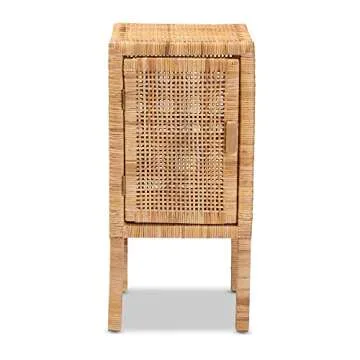 bali & pari Vivan Modern Bohemian 1-Door Nightstand Made with Solid Mahogany Wood and Woven Rattan