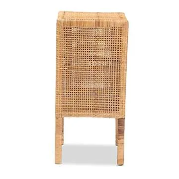 bali & pari Vivan Modern Bohemian 1-Door Nightstand Made with Solid Mahogany Wood and Woven Rattan