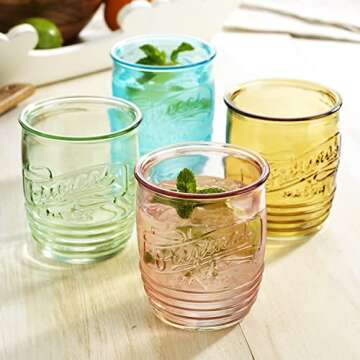 Glaver's Set Of 4 Original Mason Collins Glasses Assorted Colored Drinking Glasses For Juice Smoothies Cocktails Fine Beverage Glass Cups (Original Mason Whiskey Colored 13 OZ.)