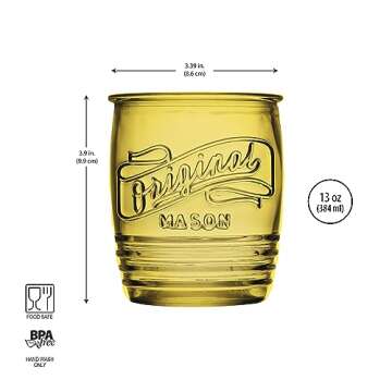 Glaver's Set Of 4 Original Mason Collins Glasses Assorted Colored Drinking Glasses For Juice Smoothies Cocktails Fine Beverage Glass Cups (Original Mason Whiskey Colored 13 OZ.)