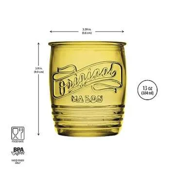 Glaver's Set Of 4 Original Mason Collins Glasses Assorted Colored Drinking Glasses For Juice Smoothies Cocktails Fine Beverage Glass Cups (Original Mason Whiskey Colored 13 OZ.)