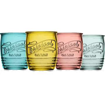 Glaver's Set Of 4 Original Mason Collins Glasses Assorted Colored Drinking Glasses For Juice Smoothies Cocktails Fine Beverage Glass Cups (Original Mason Whiskey Colored 13 OZ.)