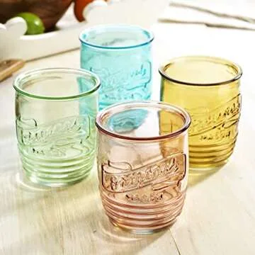 Glaver's Set Of 4 Original Mason Collins Glasses Assorted Colored Drinking Glasses For Juice Smoothies Cocktails Fine Beverage Glass Cups (Original Mason Whiskey Colored 13 OZ.)