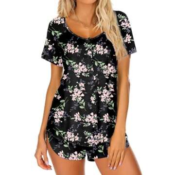 Ekouaer Printed Pajama For Women Summer Sleepwear Button Down Nightwear Casual 2 Piece Outfits Sweat...