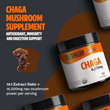 FreshCap Chaga Mushroom Powder - Immune Support, Antioxidant Supplement