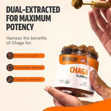 FreshCap Chaga Mushroom Powder - Immune Support 14,000mg