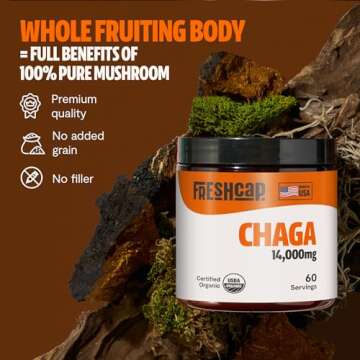 FreshCap Chaga Mushroom Powder - Immune Support 14,000mg