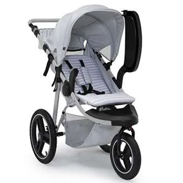 babyGap Trek Jogging Stroller - Lightweight Jogging Stoller with Extendable Canopy & Reclining Seat - Includes Car Seat Adapter - Made with Sustainable Materials, Grey Stripes