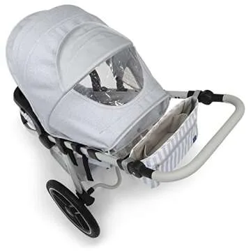 babyGap Trek Jogging Stroller - Lightweight Jogging Stoller with Extendable Canopy & Reclining Seat - Includes Car Seat Adapter - Made with Sustainable Materials, Grey Stripes