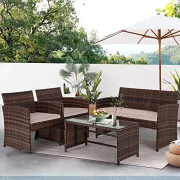 FDW Stylish 4 Pieces Outdoor Patio Furniture Set with Beige Cushions for Cozy Relaxation
