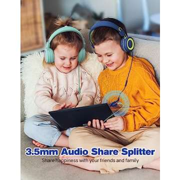 KLYLOP Kids Headphones with Microphone - 91dB Safe Volume Limited, Stereo Sounds, Wired On-Ear Heads...