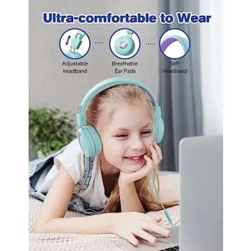 KLYLOP Kids Headphones with Microphone - 91dB Safe Volume Limited, Stereo Sounds, Wired On-Ear Headsets for Kids Teens with Sharing Splitter, Foldable Headset for School/Tablet/Travel