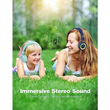 KLYLOP Kids Headphones with Microphone - 91dB Safe Volume Limited, Stereo Sounds, Wired On-Ear Headsets for Kids Teens with Sharing Splitter, Foldable Headset for School/Tablet/Travel