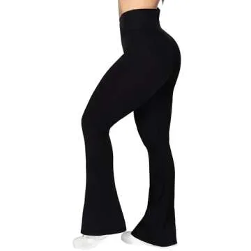 Sunzel Flare Leggings, Crossover Yoga Pants with Tummy Control, High-Waisted and Wide Leg, 28" Inseam, Black Small