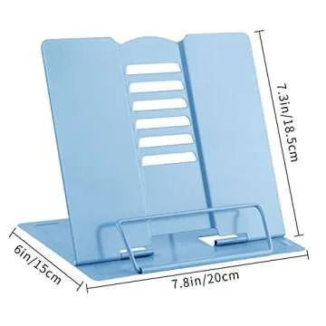 MSDADA Desk Book Stand Metal Reading Rest Book Holder Adjustable Cookbook Documents Holder Bookstands for Recipes Textbook Music Books Christmas Gift for Age 3,4,5,6,7,8,9,10+ Boys Girls (Light Blue)