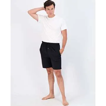 Real Essentials Men's Cotton Pajama Shorts Jersey Knit Sleep Bottoms Sleepwear Para Hombres Drawstring Waistband Pockets Modal Soft Button Fly Essentials Lounge Comfy PJ -Set 3,Large - Pack of 3