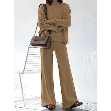 TOLENY Women 2 Piece Lounge Tracksuit Outfits Pullover Sweater Sets Loungewear Sweat Suit Pjs Camel S